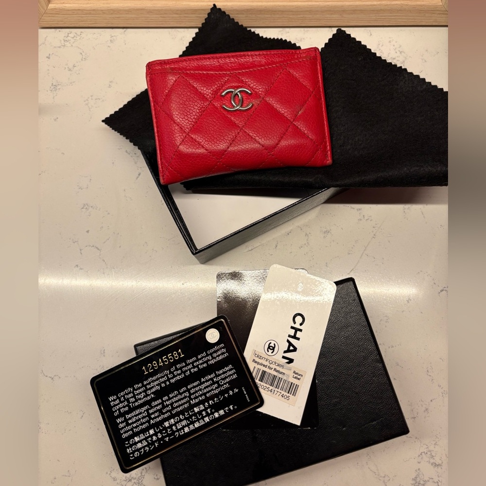 CHANEL Red Quilted Card Wallet